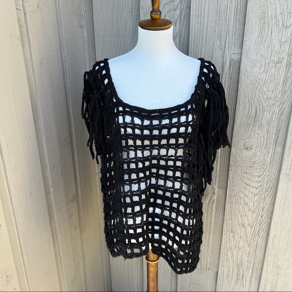 All Saints Open Weave Top Tassel Vest